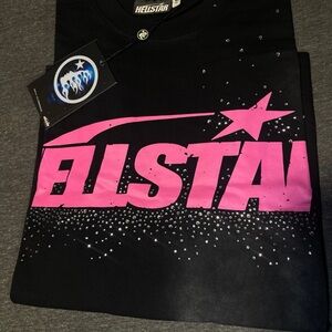 Hellstar pink logo rhinestone T-shirt Medium